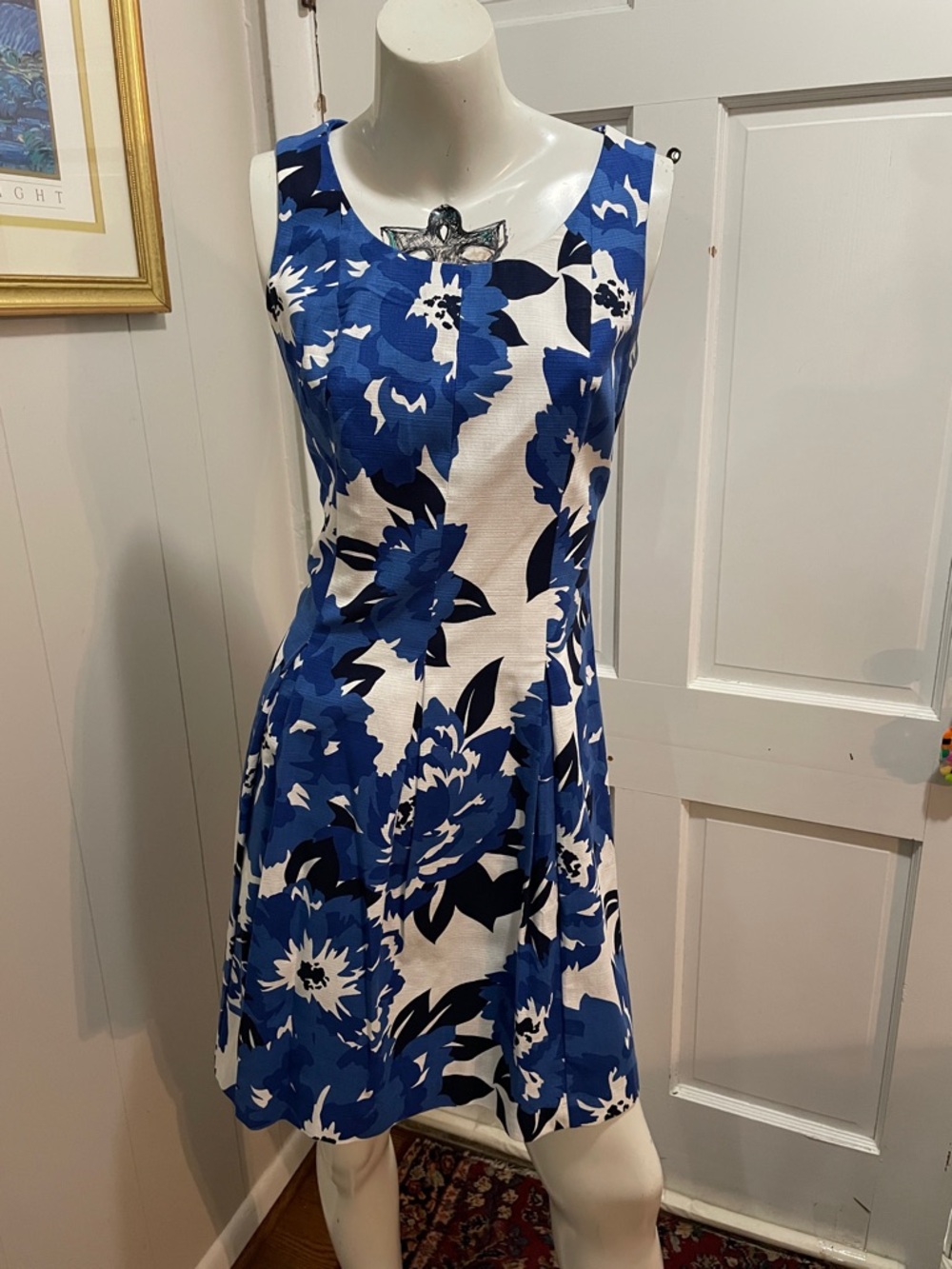 Tommy Hilfiger Blue and White Floral Sleeveless Midi Dress